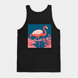 Flamingo in a Lake in bold Pink and Blue Tank Top